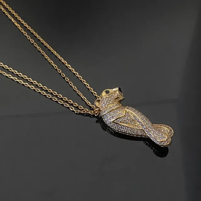 Collier pendentif animal pavé-set en or et argent aux yeux de gemme 4