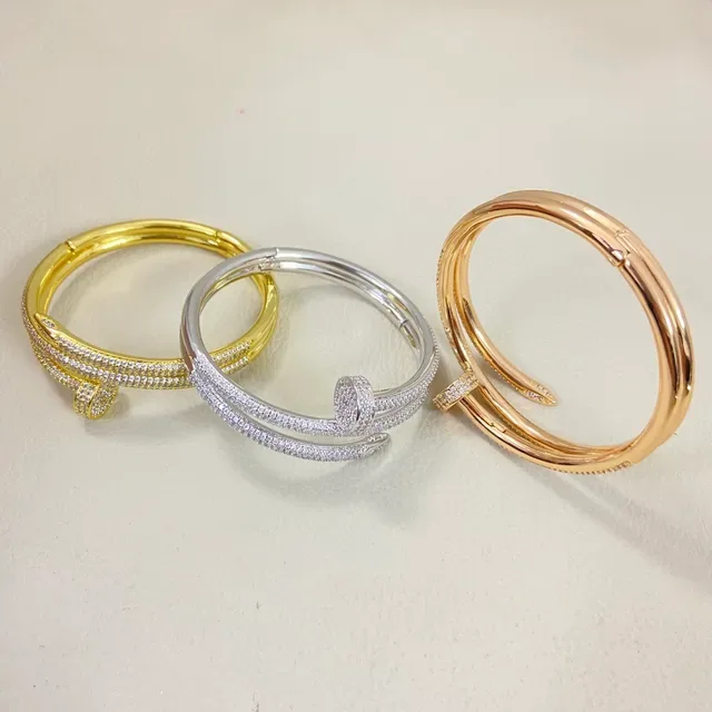 Gold Silver Pave-Set Hinged Bangle Bracelet 2