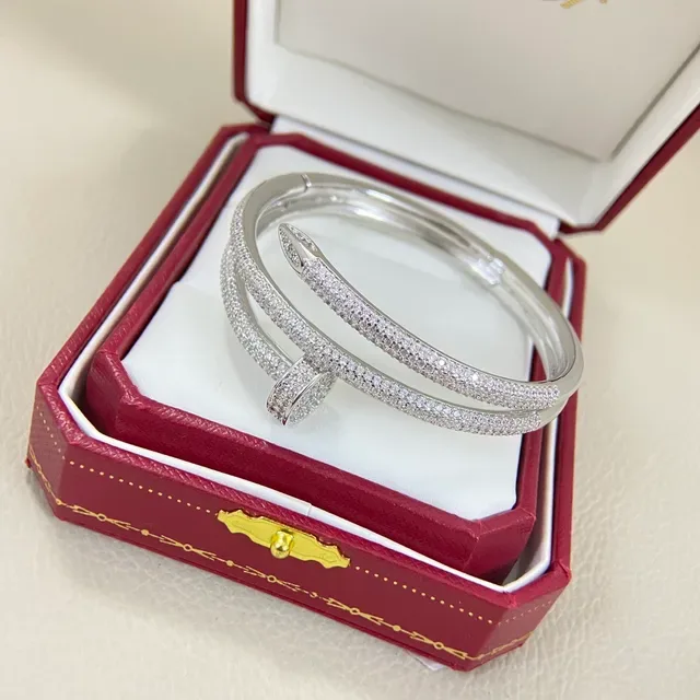 Gold Silver Pave-Set Hinged Bangle Bracelet 4