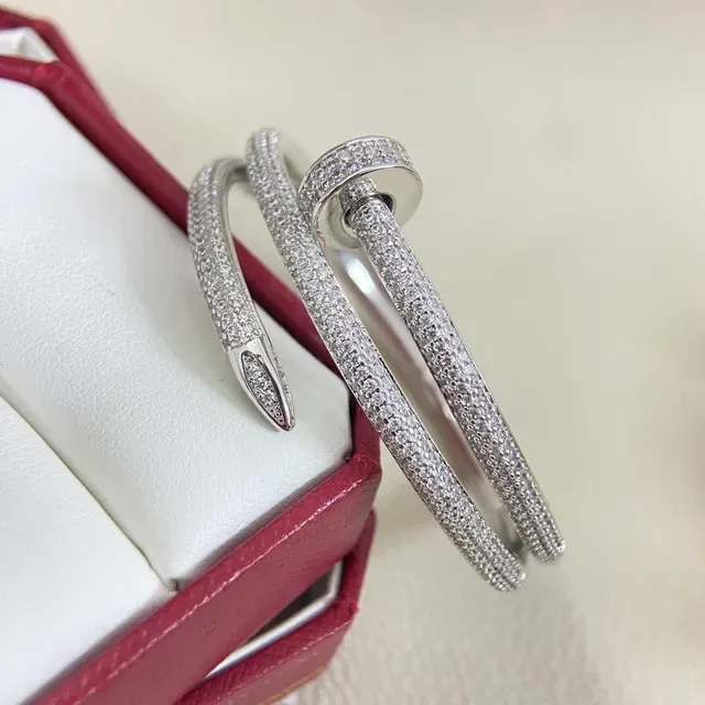 Gold Silver Pave-Set Hinged Bangle Bracelet 7