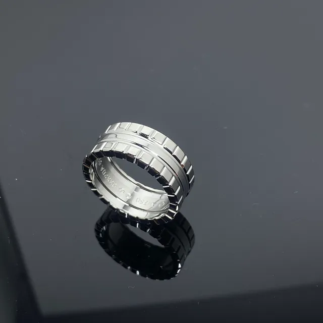 Gold Silver Segmented Block-Textured Band Pavé-Set Stones Ring 3