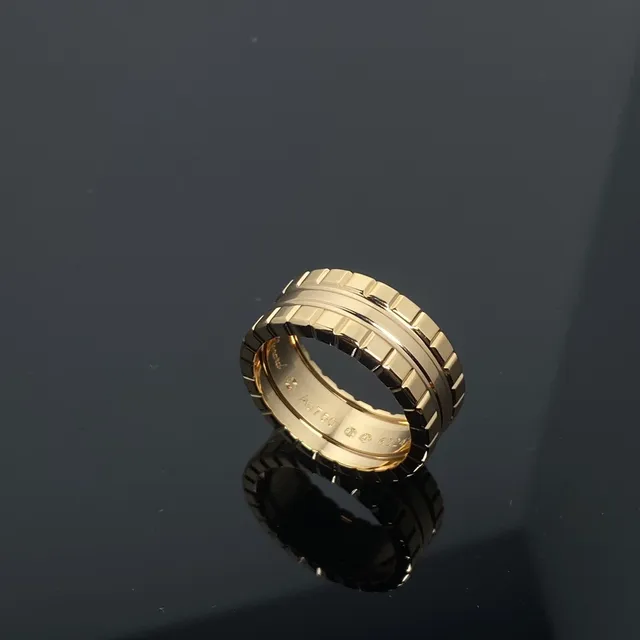 Gold Silver Segmented Block-Textured Band Pavé-Set Stones Ring 4