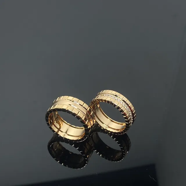 Gold Silver Segmented Block-Textured Band Pavé-Set Stones Ring 8
