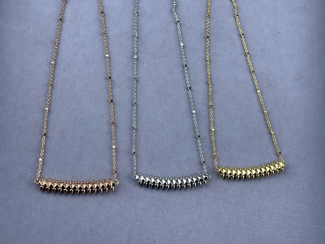 Gold Silver Spiked Bar Pendant Chain-Link Necklace 2