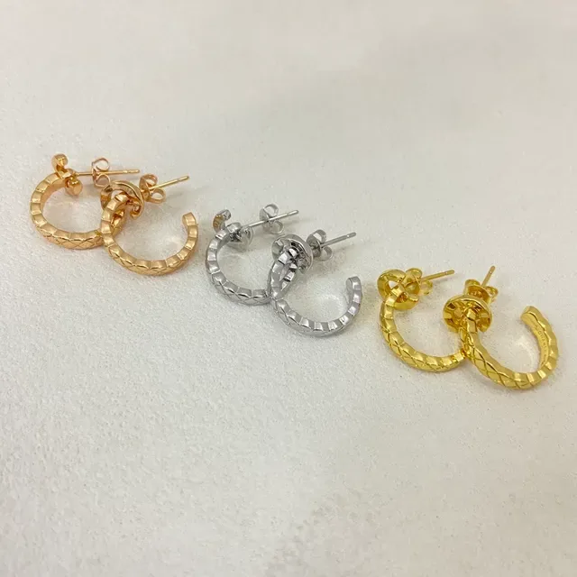 Gold Silver Woven Texture Hoop Shape Earrings 2