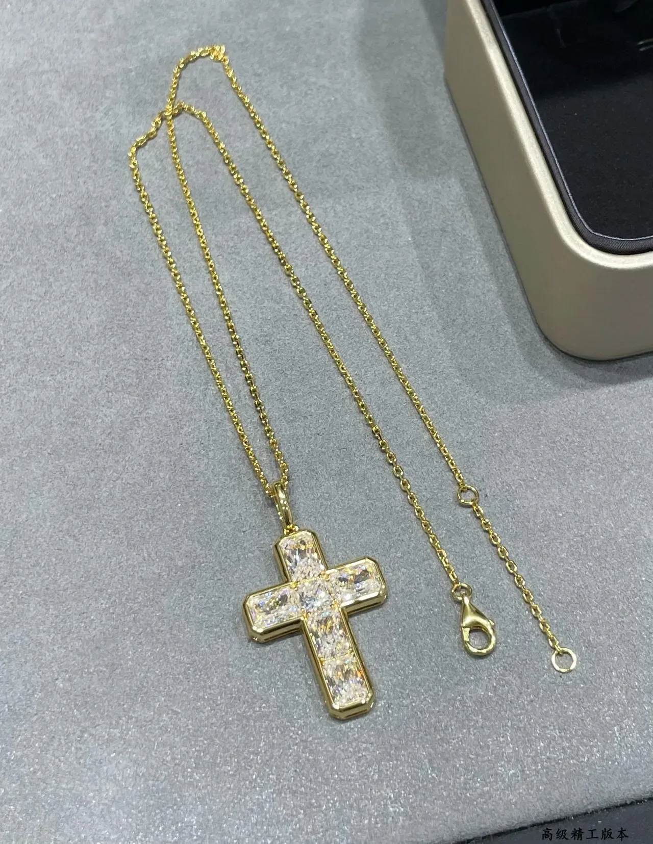 Gold-Tone Baguette-Cut Stone Cross Pendant Necklace 2