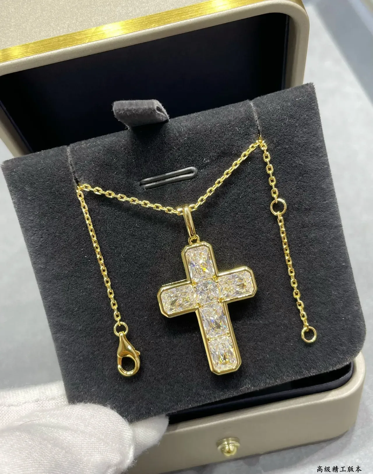 Gold-Tone Baguette-Cut Stone Cross Pendant Necklace 8
