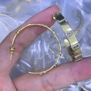Gold-Tone Bamboo-Joint and Pavé-Stone Hoop Earrings