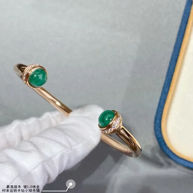 Gold-Tone Cabochon Gemstone Pavé Diamond Halo Open Cuff Bracelets 2