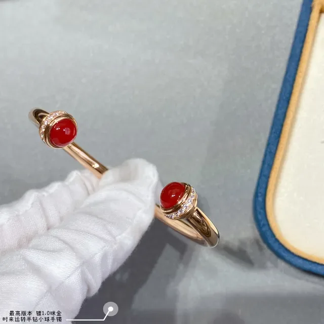 Gold-Tone Cabochon Gemstone Pavé Diamond Halo Open Cuff Bracelets 3