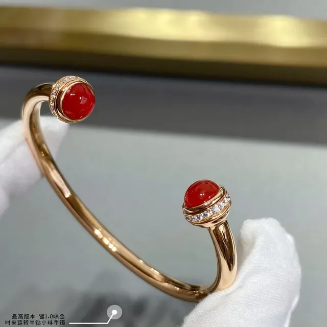 Gold-Tone Cabochon Gemstone Pavé Diamond Halo Open Cuff Bracelets 6