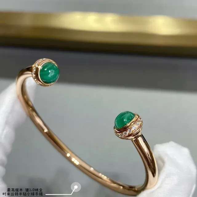 Gold-Tone Cabochon Gemstone Pavé Diamond Halo Open Cuff Bracelets 7