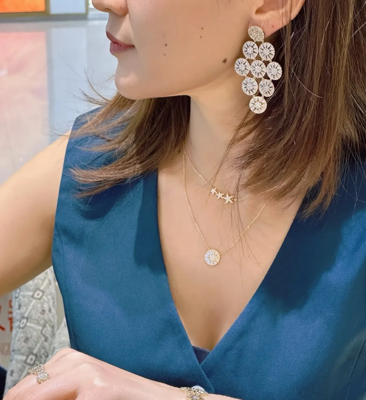 Gold-Tone Crystal Floral Cluster Dangling Earrings 2