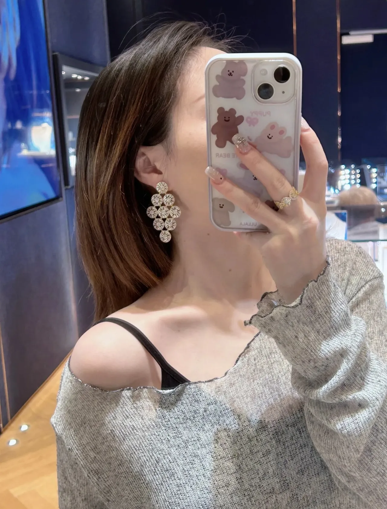 Gold-Tone Crystal Floral Cluster Dangling Earrings 3