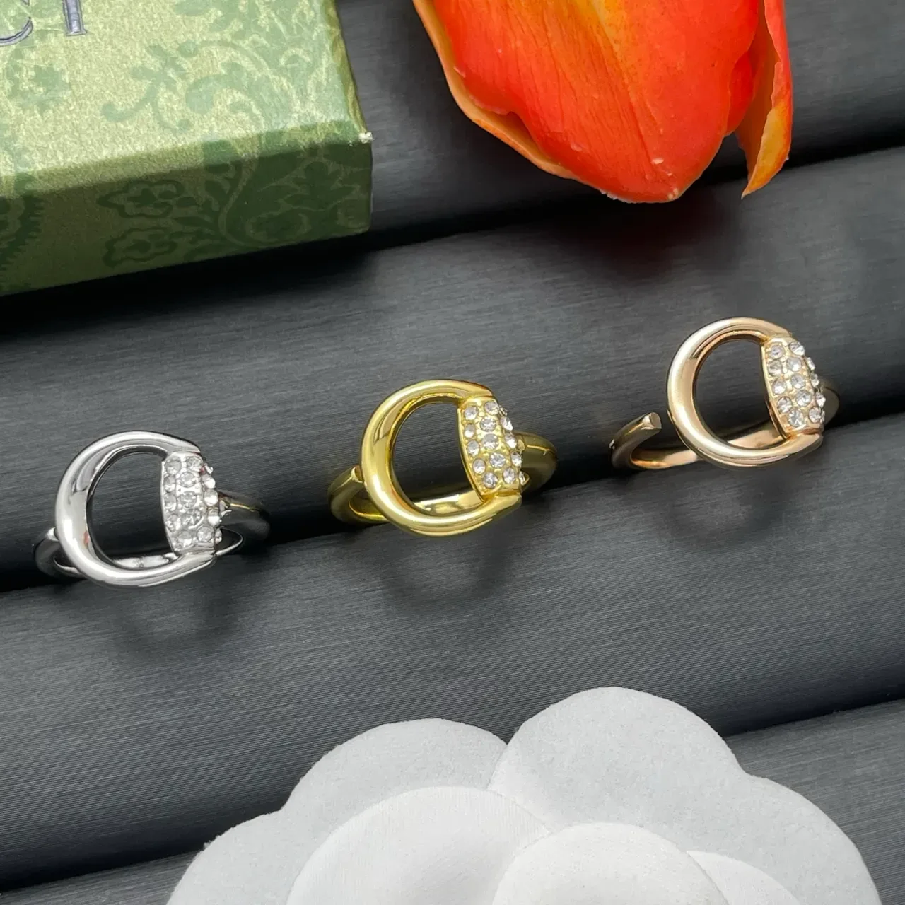 Gold-Tone Crystal Horseshoe Motif Adjustable Ring 2