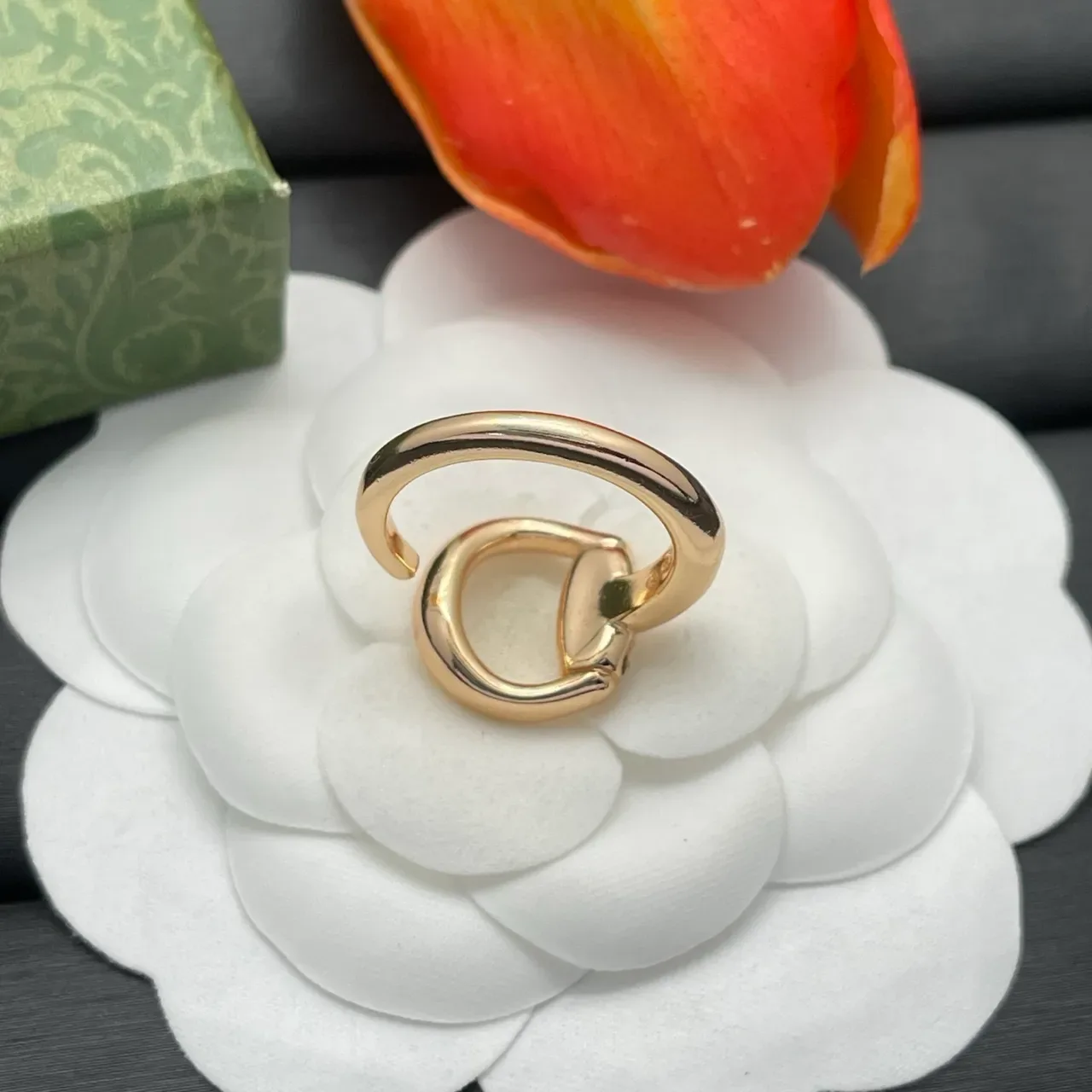 Gold-Tone Crystal Horseshoe Motif Adjustable Ring 4