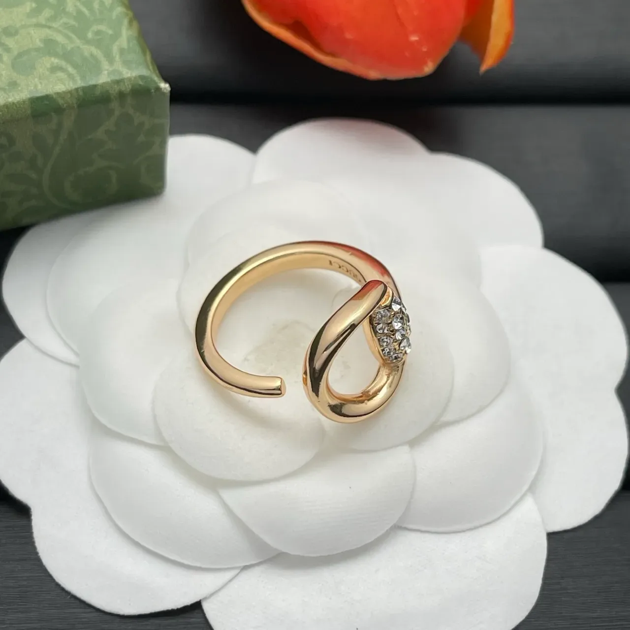 Gold-Tone Crystal Horseshoe Motif Adjustable Ring 5