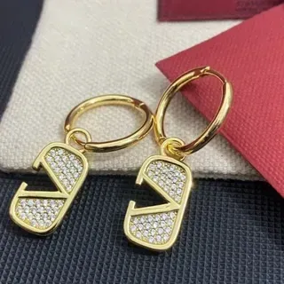Gold-Tone Crystal V-Shaped Hoop Dangle Earrings