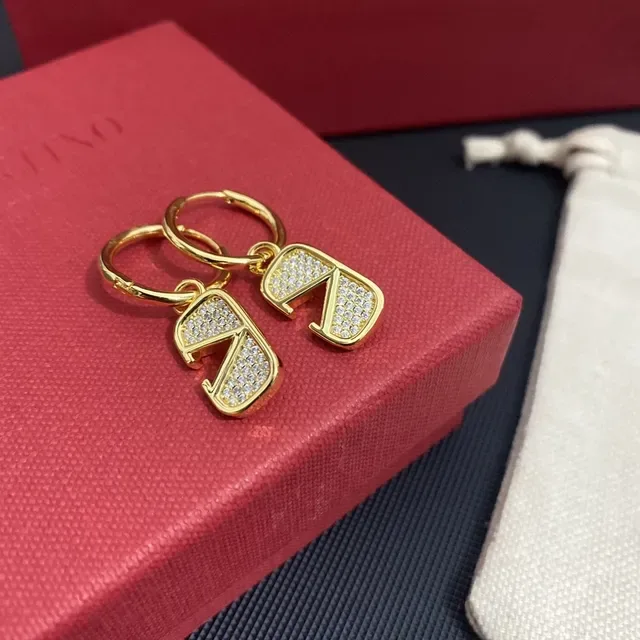 Gold-Tone Crystal V-Shaped Hoop Dangle Earrings 2