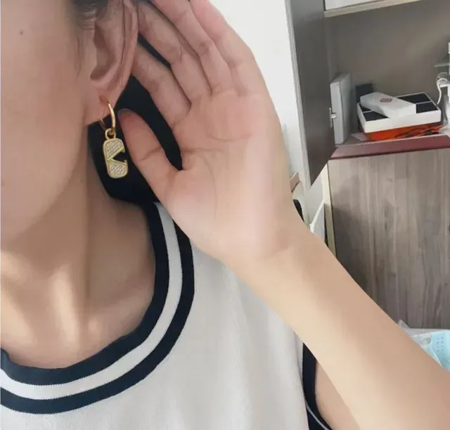 Gold-Tone Crystal V-Shaped Hoop Dangle Earrings 6
