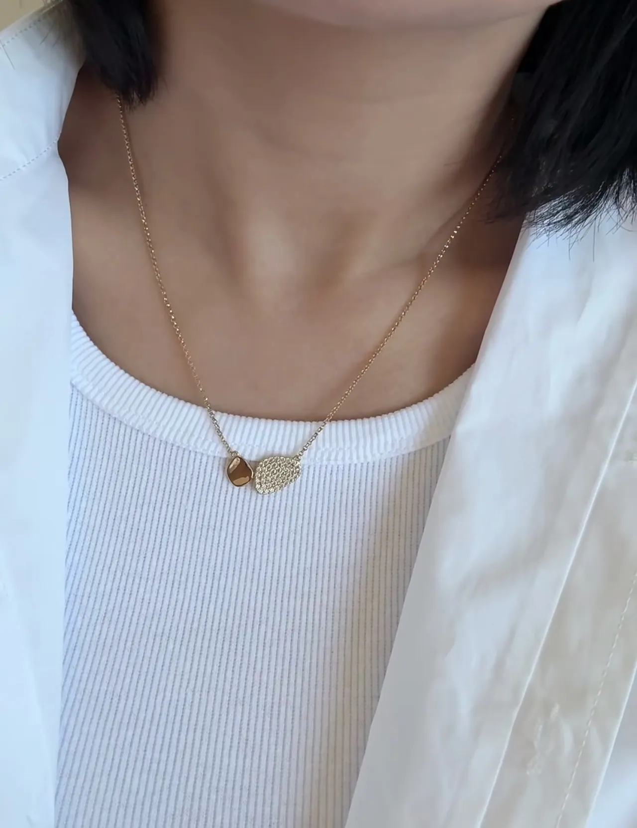 Gold-Tone Dual Teardrop Pavé and Polished Pendant Necklace 4