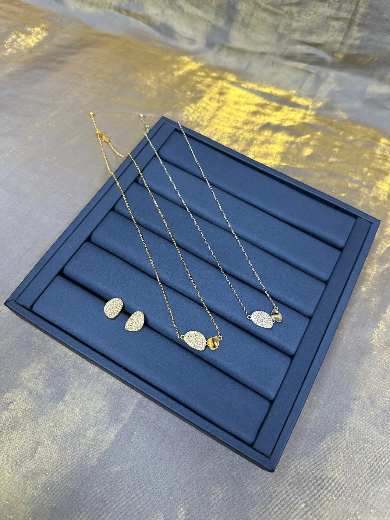 Gold-Tone Dual Teardrop Pavé and Polished Pendant Necklace 5