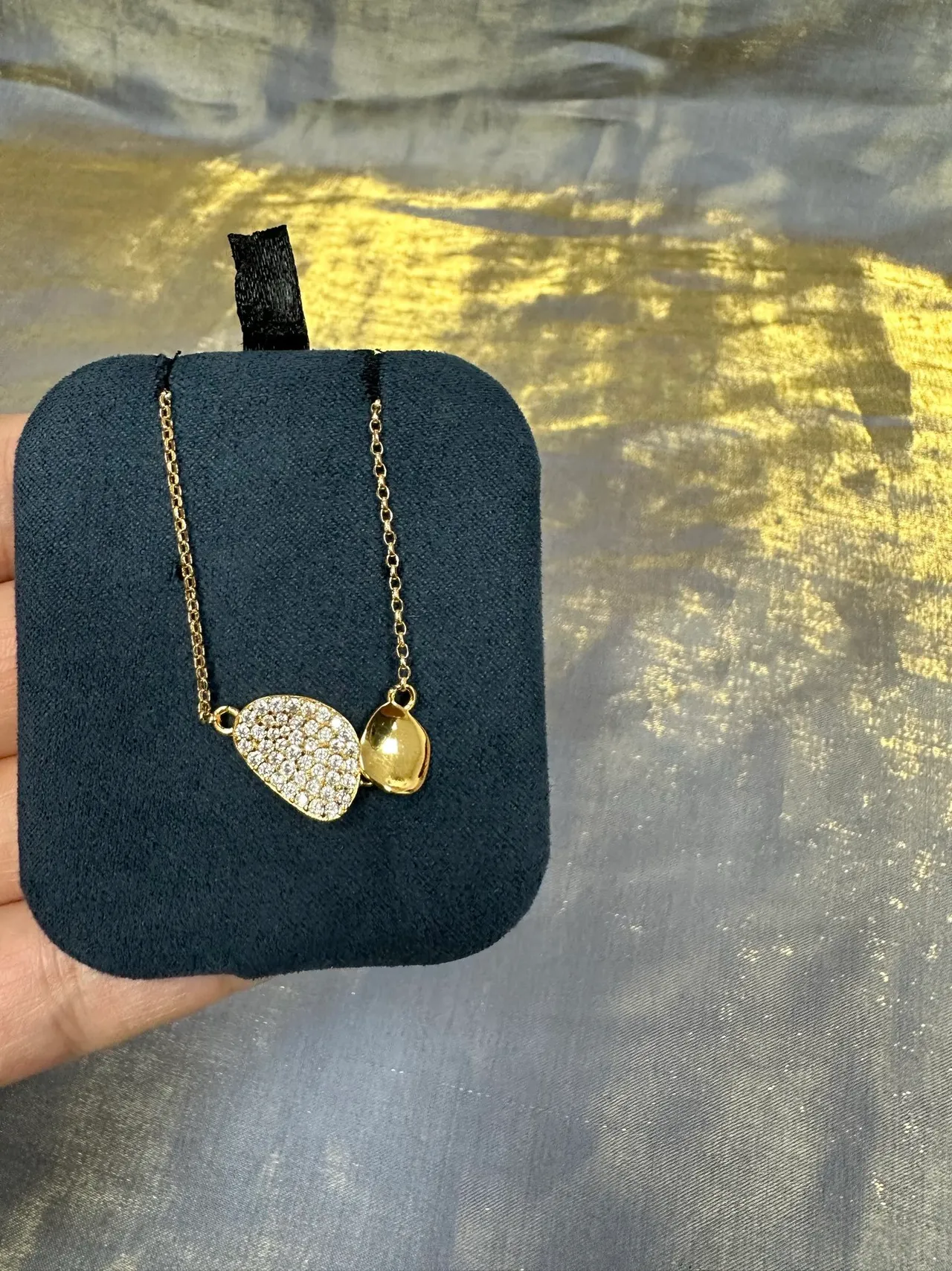Gold-Tone Dual Teardrop Pavé and Polished Pendant Necklace 7