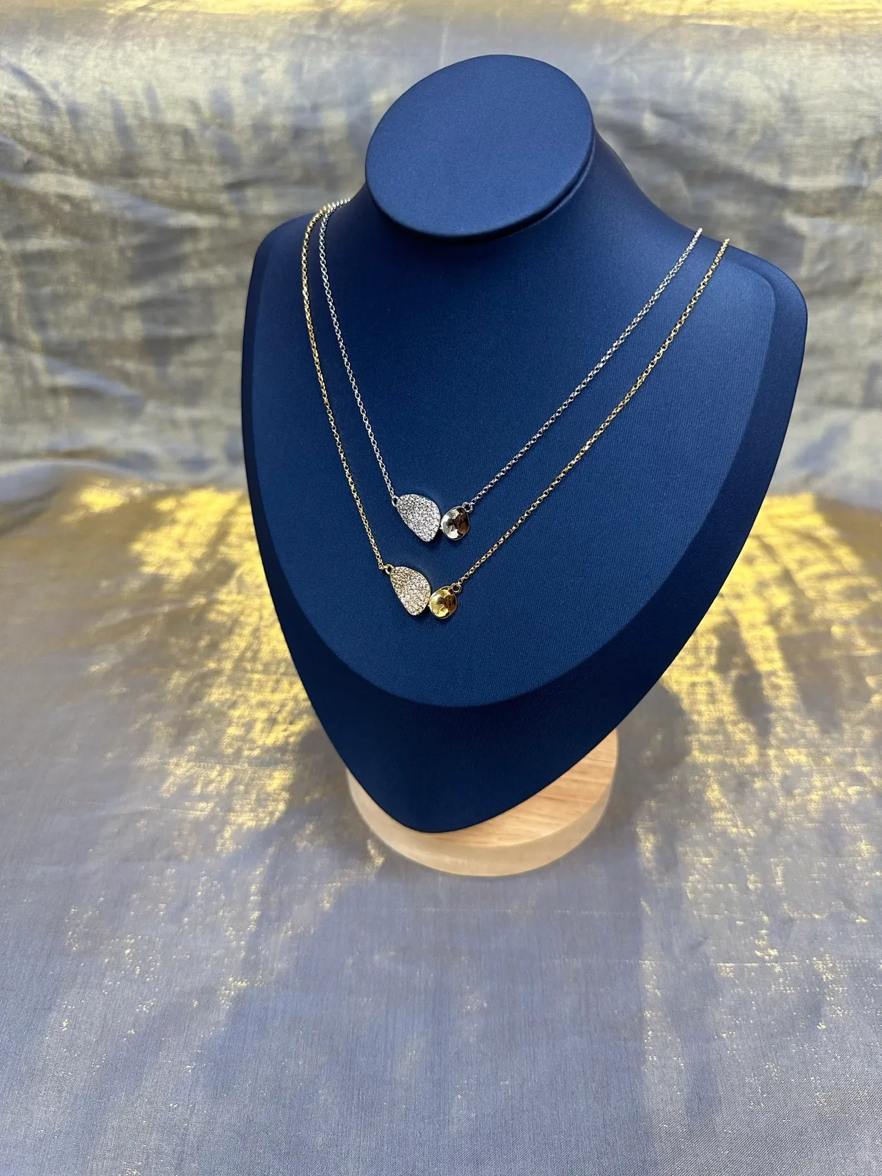 Gold-Tone Dual Teardrop Pavé and Polished Pendant Necklace 8