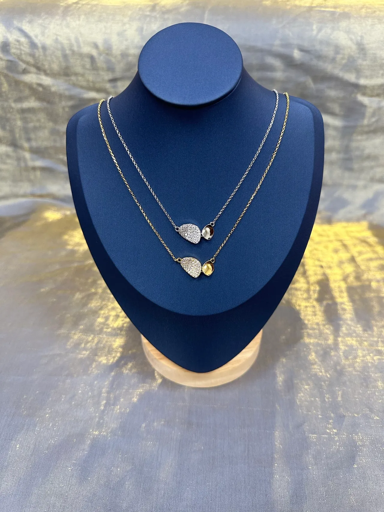 Gold-Tone Dual Teardrop Pavé and Polished Pendant Necklace 9