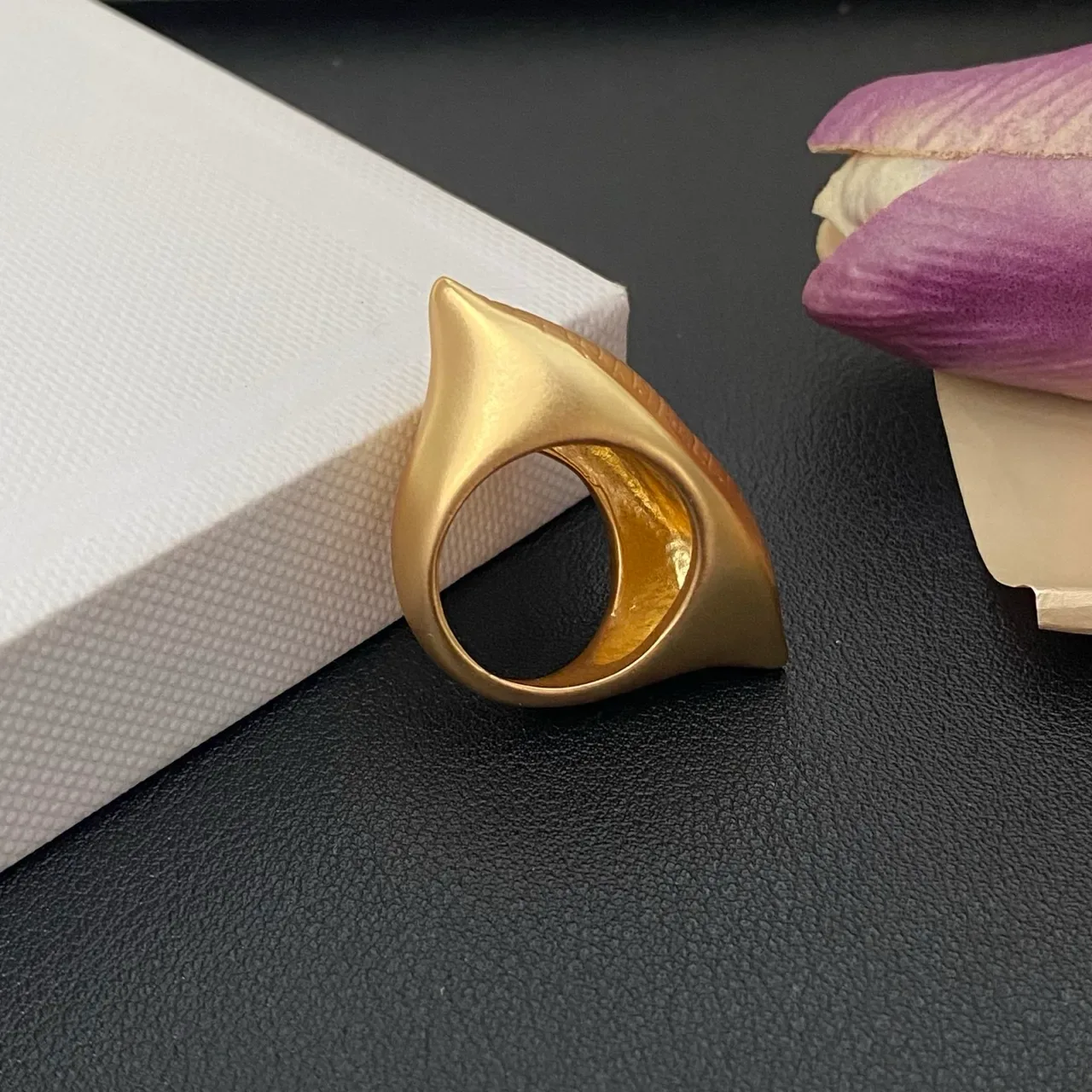 Gold-Tone Eye-Shaped Textured Ring 7