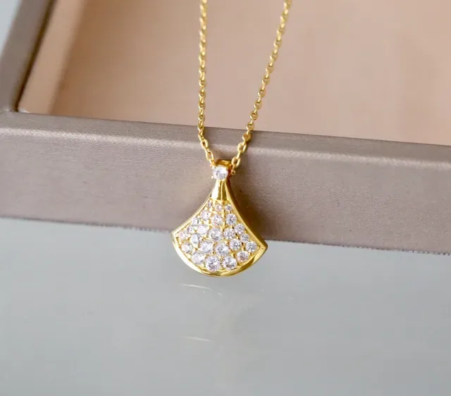 Gold-Tone Fan-Shaped Pavé Stone Pendant Necklace 7