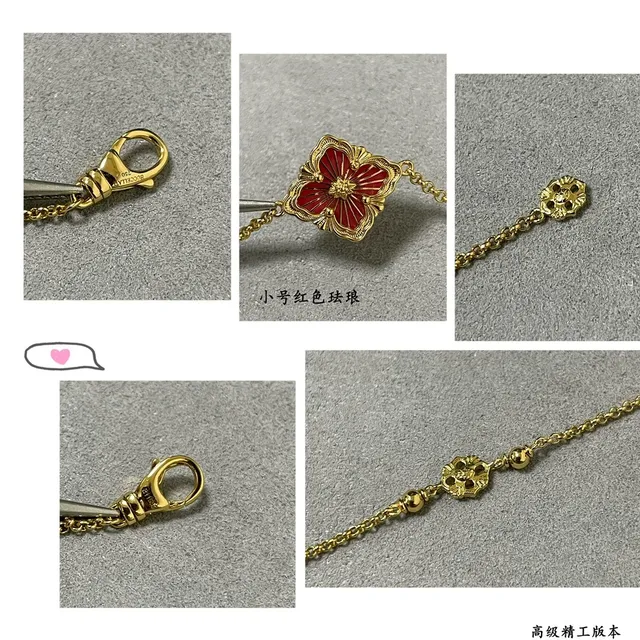 Gold-Tone Floral Motif Red Enamel Bracelet 4