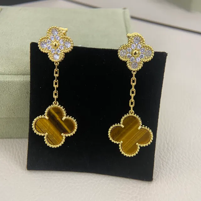 Gold-Tone Four-Leaf Clover Chain Drop Earrings 2