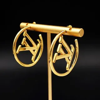 Gold-Tone Geometric Logo Hoop Earrings