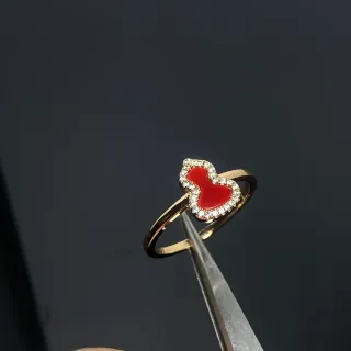 Gold-Tone Heart-Shaped Red Enamel Pavé Ring