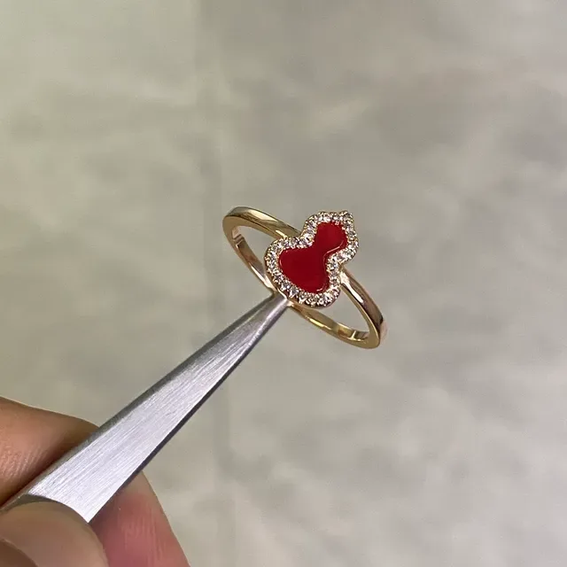 Gold-Tone Heart-Shaped Red Enamel Pavé Ring 3