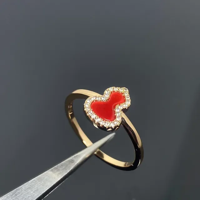 Gold-Tone Heart-Shaped Red Enamel Pavé Ring 4