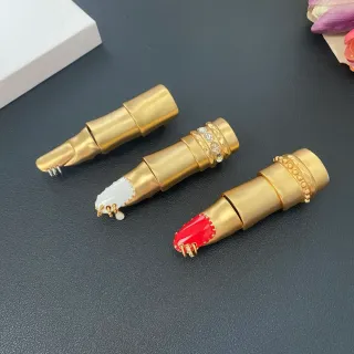 Gold-Tone Lipstick-Shaped Enamel and Crystal Brooches