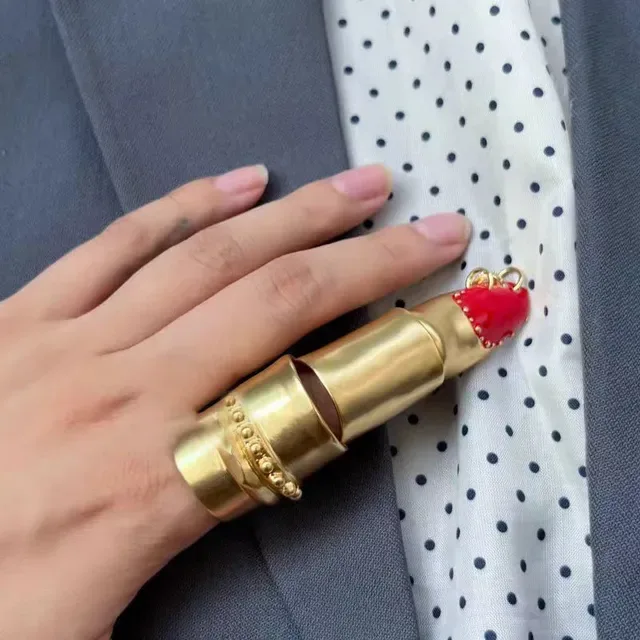 Gold-Tone Lipstick-Shaped Enamel and Crystal Brooches 3
