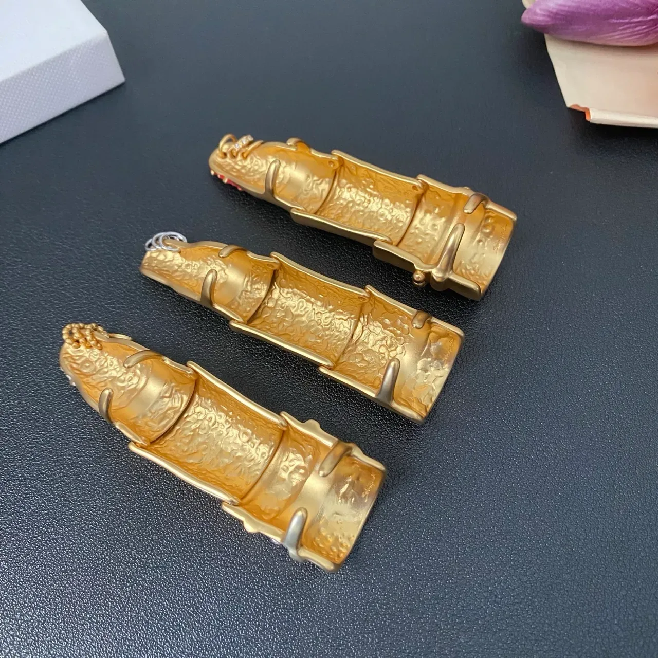 Gold-Tone Lipstick-Shaped Enamel and Crystal Brooches 4