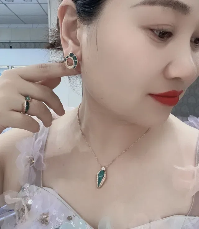 Gold-Tone Malachite Inlay Pavé Crystal Open Hoop Earrings 8