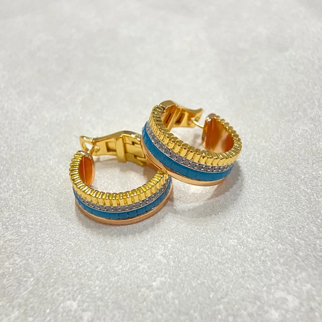 Gold-Tone Multi-Band Enamel Hoop Earrings 4