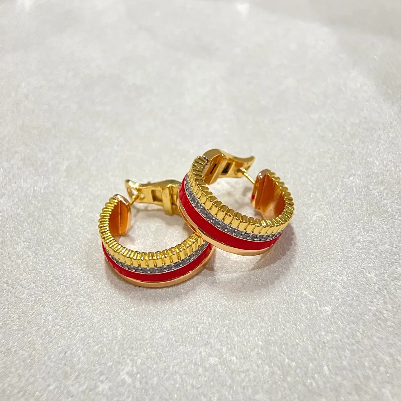 Gold-Tone Multi-Band Enamel Hoop Earrings 5