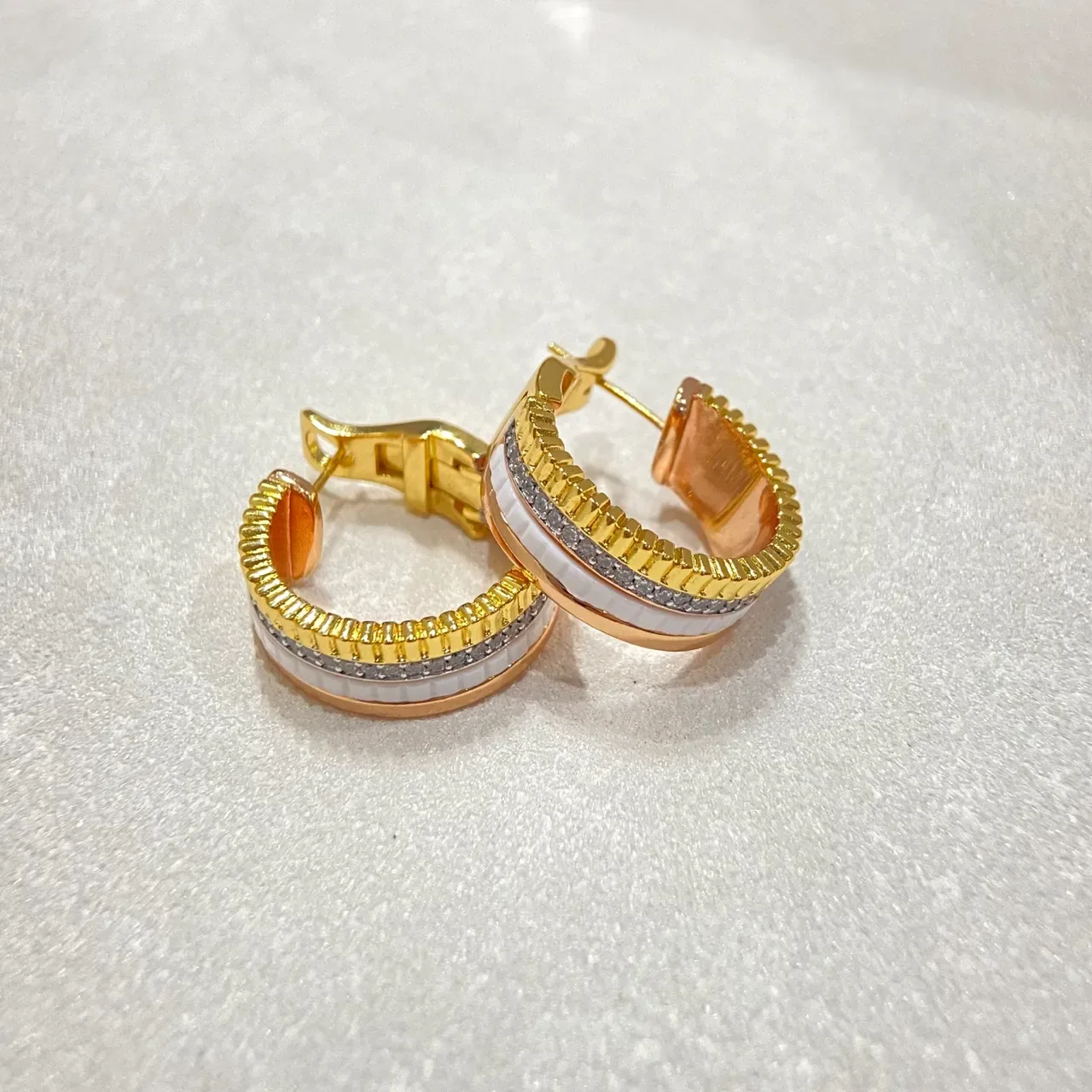 Gold-Tone Multi-Band Enamel Hoop Earrings 6
