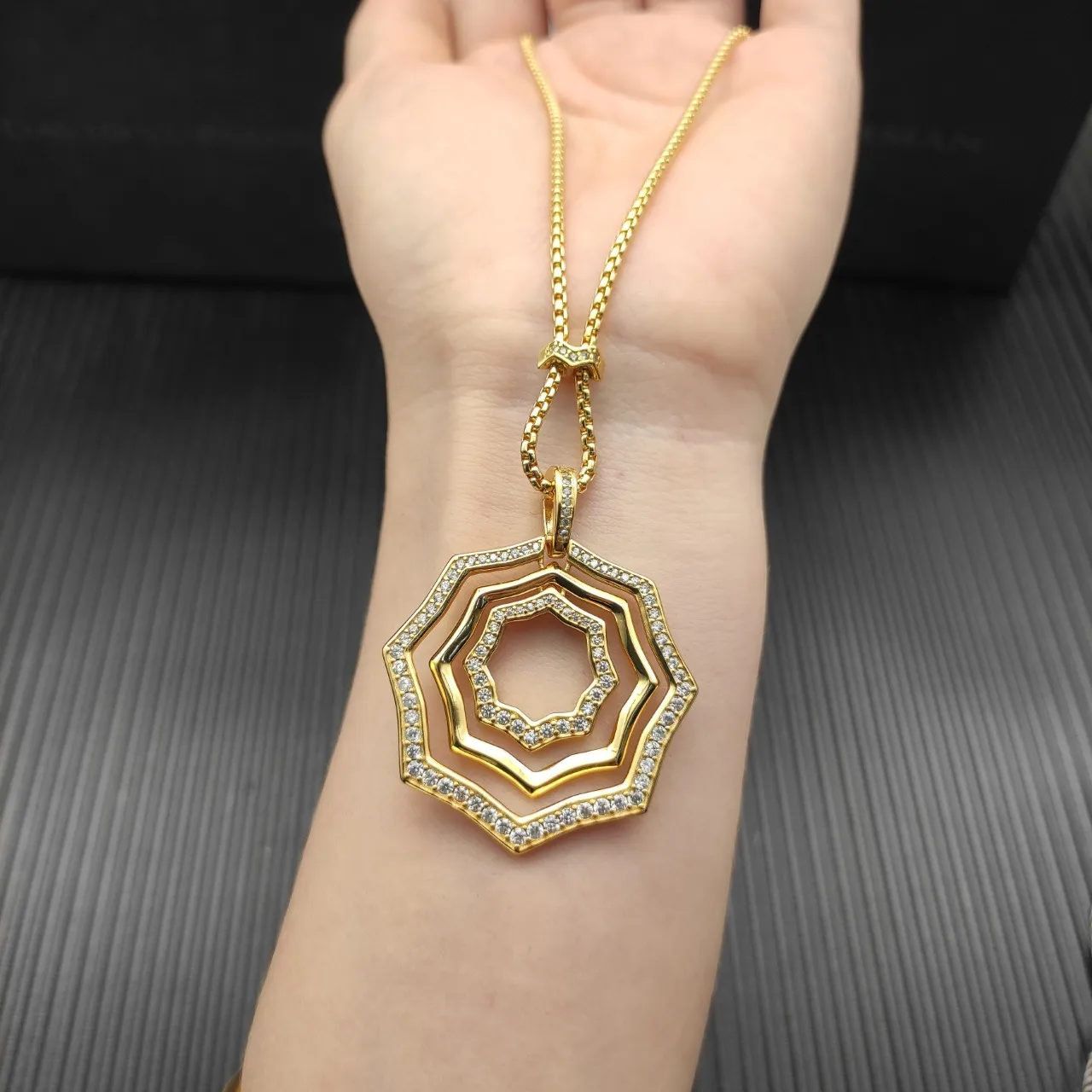 Gold-Tone Multi-Layer Octagonal Pavé Stone Necklace 3