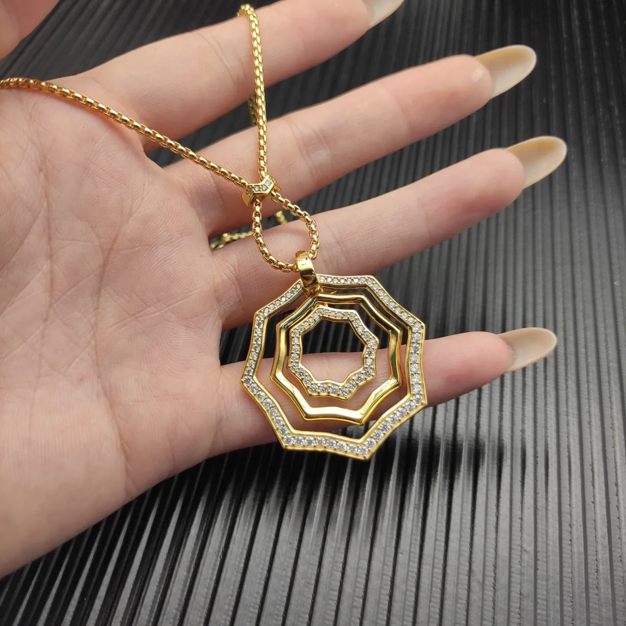 Gold-Tone Multi-Layer Octagonal Pavé Stone Necklace 6