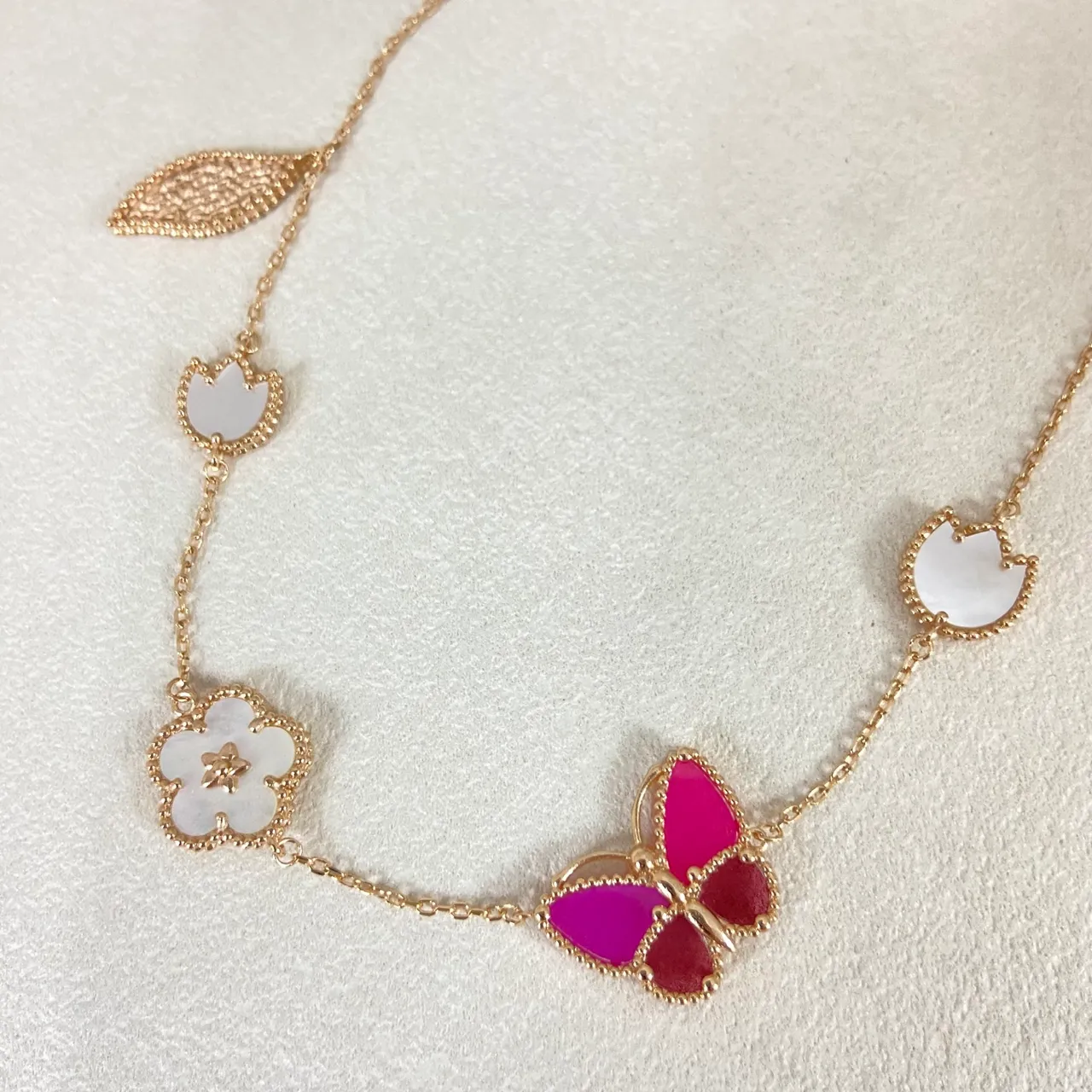 Gold-Tone Multi-Pendant Enamel Floral Butterfly Necklace 3