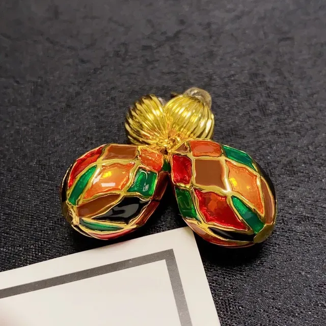 Gold-Tone Multicolor Enamel Geometric Teardrop Drop Earrings 5