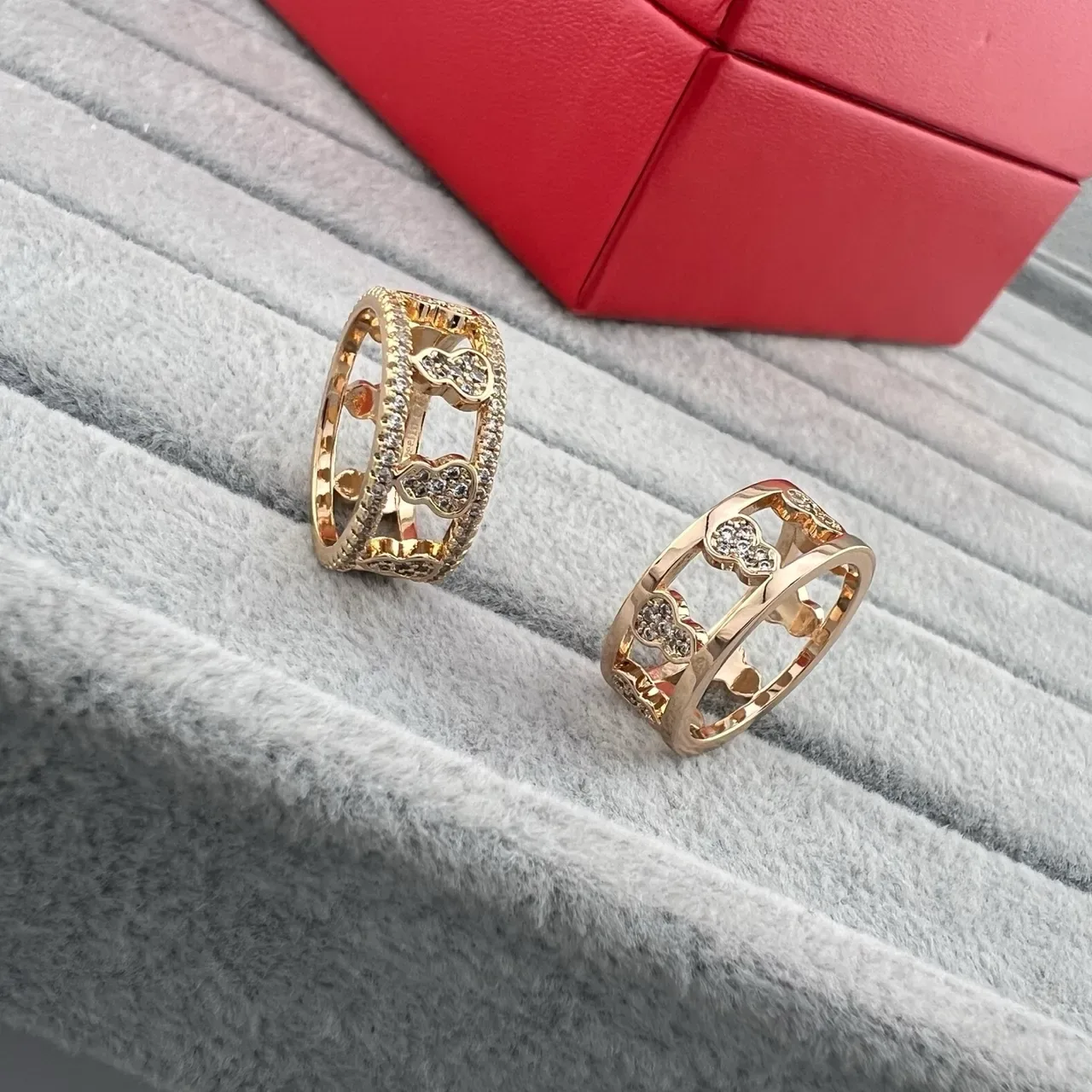 Gold-Tone Pavé Crystal Openwork Heart Motif Rings 5