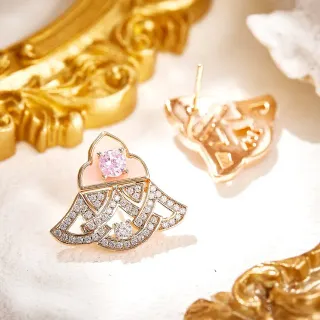 Gold-Tone Pavé Diamond and Pink Enamel Earring